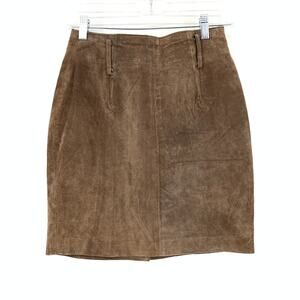 Vintage 90s Express Suede Leather Skirt Womens Apx Size 27" US 4 Brown